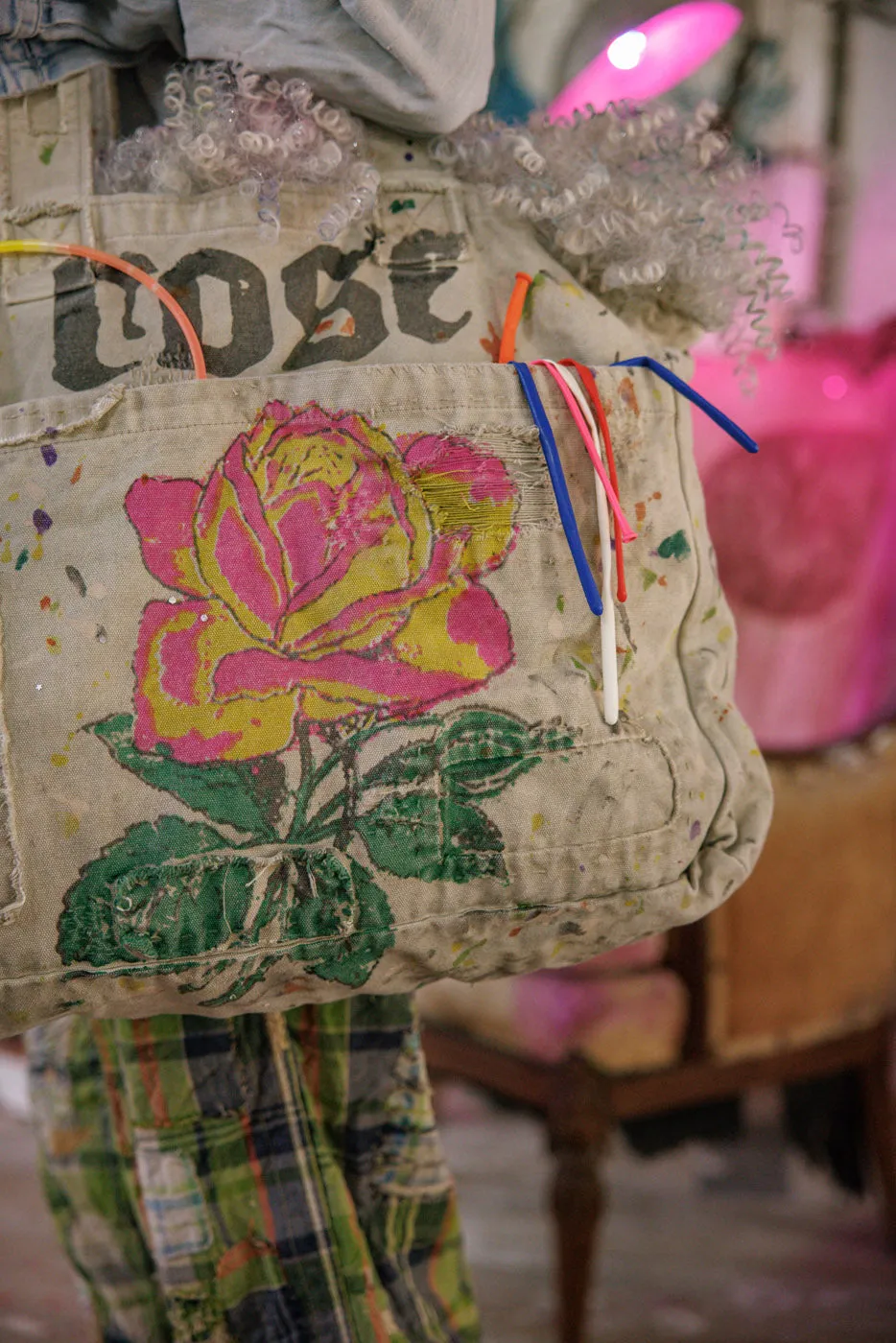 Hand-Painted Rose Tote Bag sold by Magnolia Pearl product image thumbnail 3