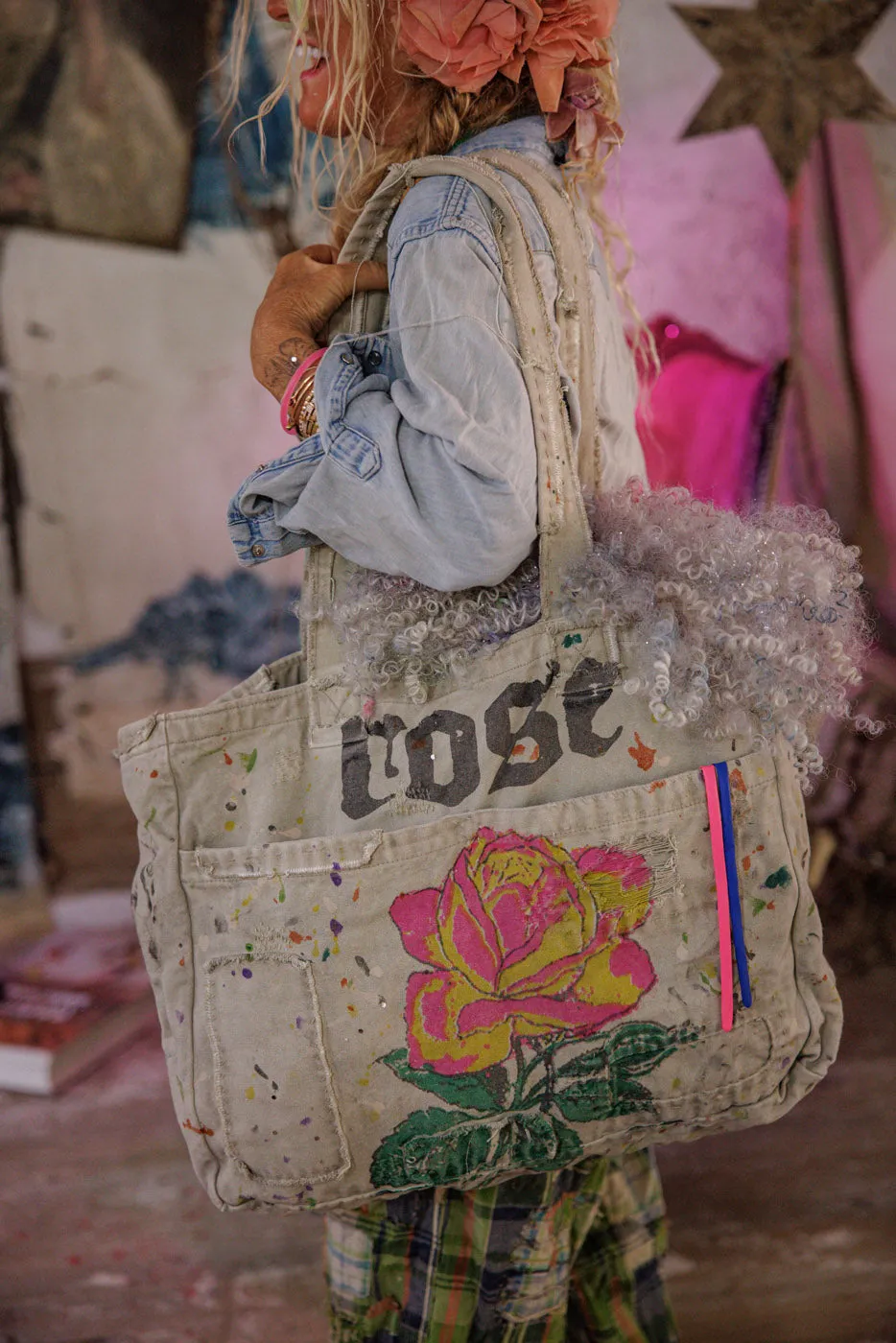 Hand-Painted Rose Tote Bag sold by Magnolia Pearl product image thumbnail 2