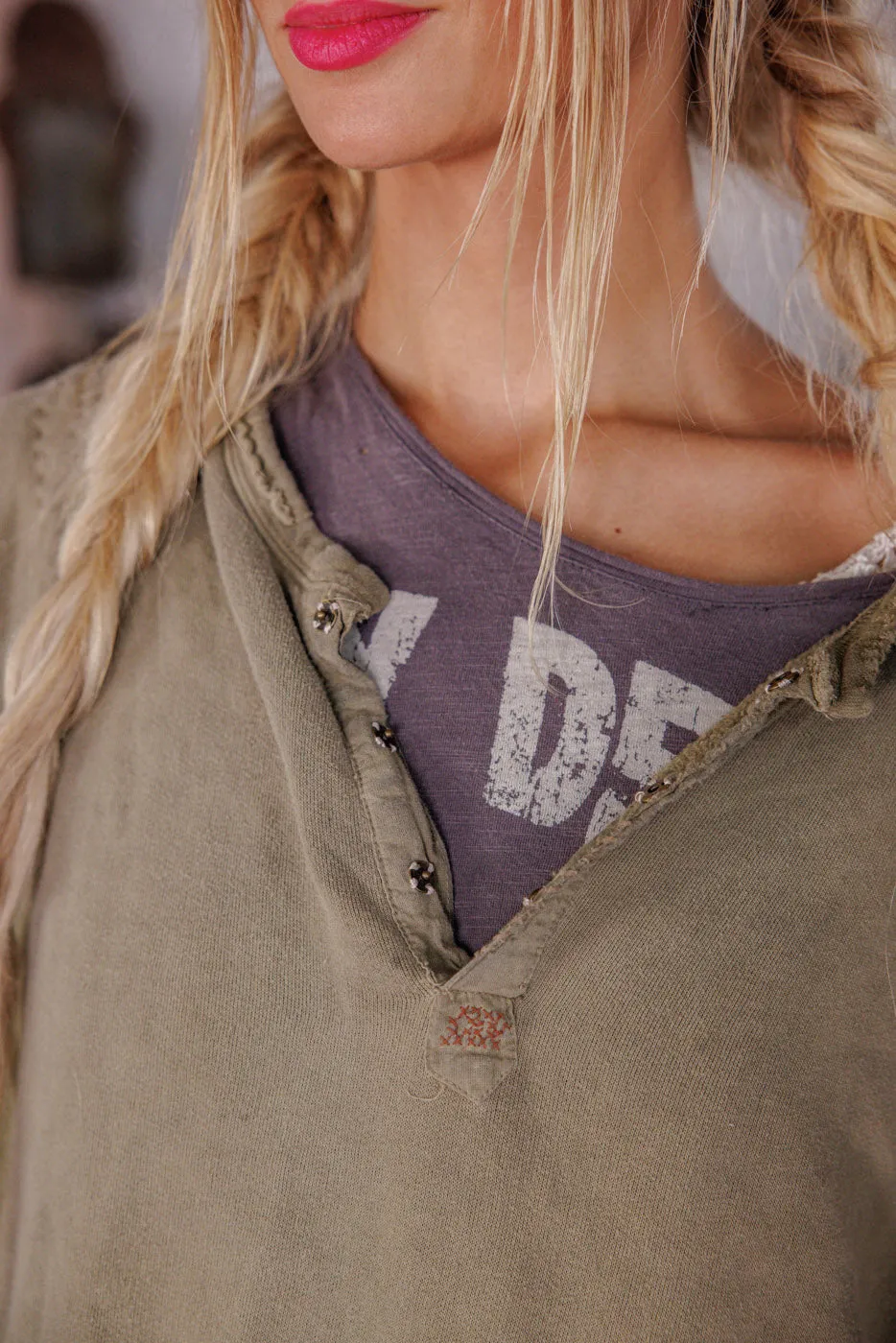 Fleece Riehl Henley sold by Magnolia Pearl product image thumbnail 3