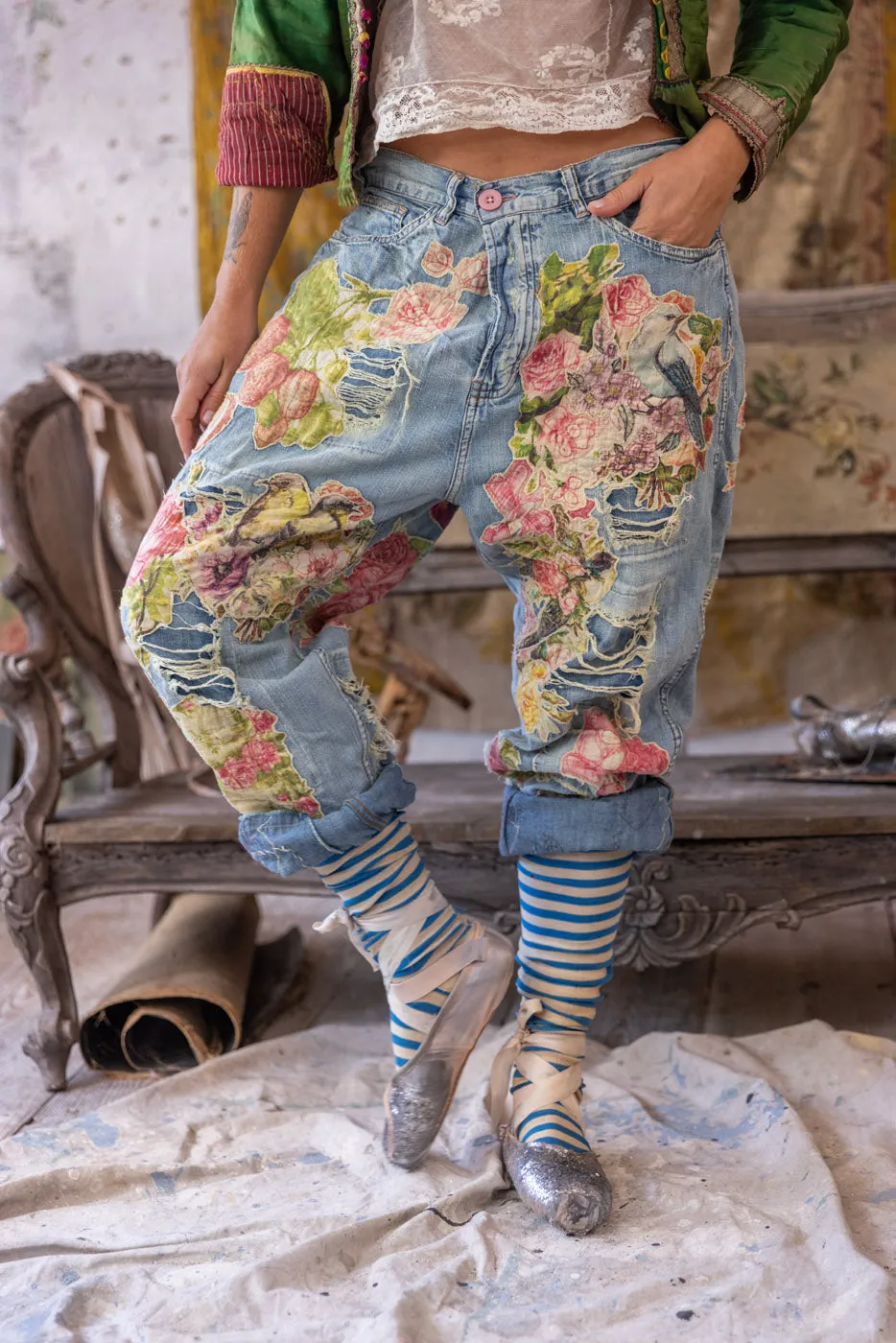 Floral Appliqué Miner Denims sold by Magnolia Pearl product image thumbnail 2