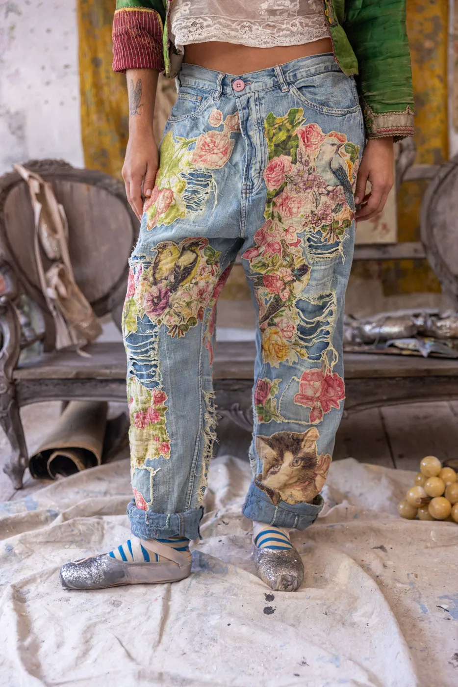 Floral Appliqué Miner Denims sold by Magnolia Pearl