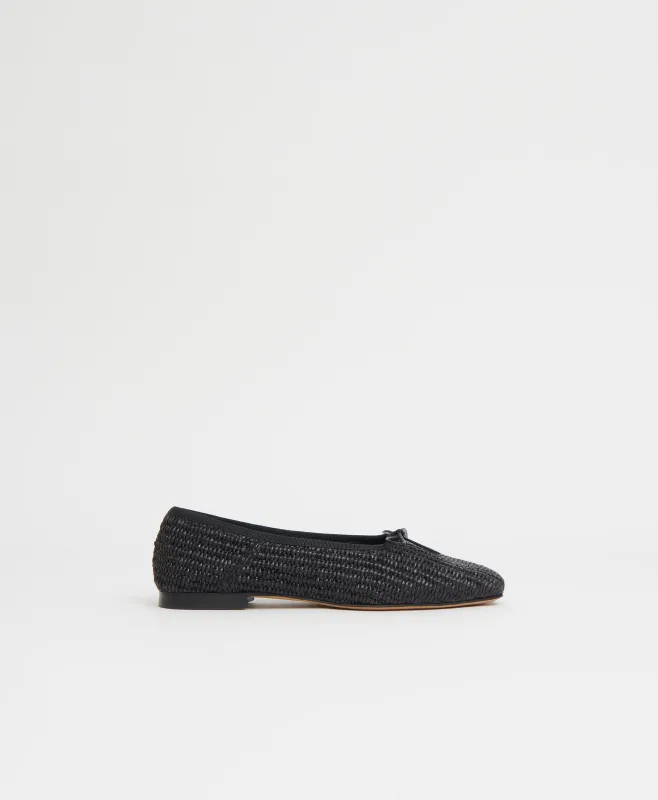 Raffia Square Toe Ballerina - Black sold by Mansur Gavriel