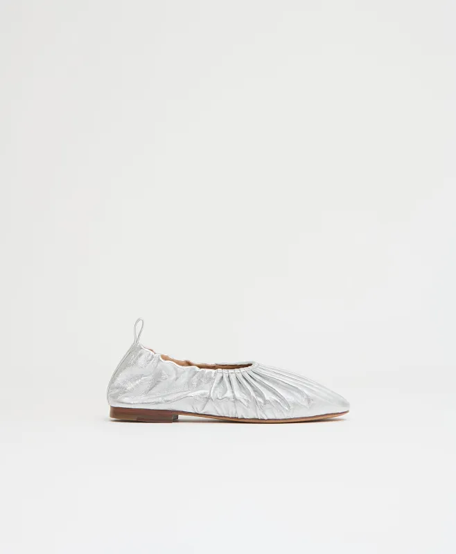 Ruched Ballerina - Crinkle Silver sold by Mansur Gavriel
