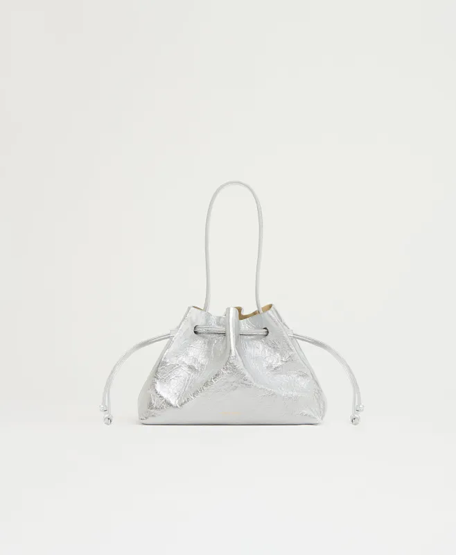 Drawstring Pouchette - Crinkled Silver sold by Mansur Gavriel