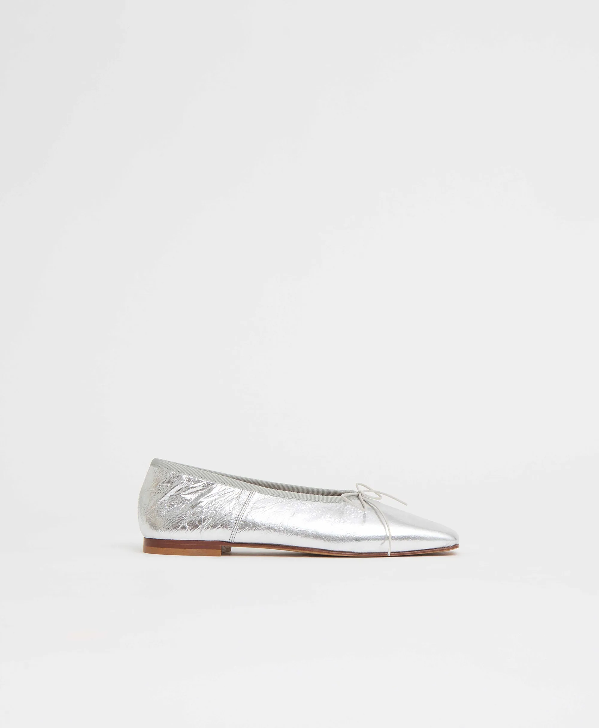Square Toe Ballerina - Crinkle Silver sold by Mansur Gavriel