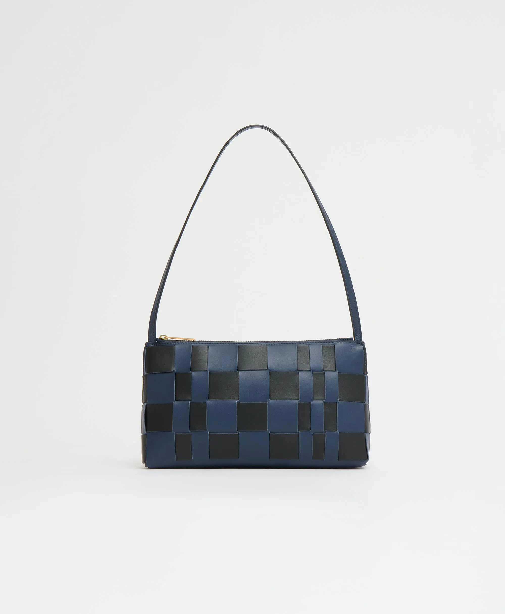 Upcycled Woven Leather Gaia Bag - Blue/Black sold by Mansur Gavriel