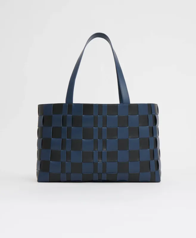 Upcycled Woven Leather Tote - Blue/Black sold by Mansur Gavriel