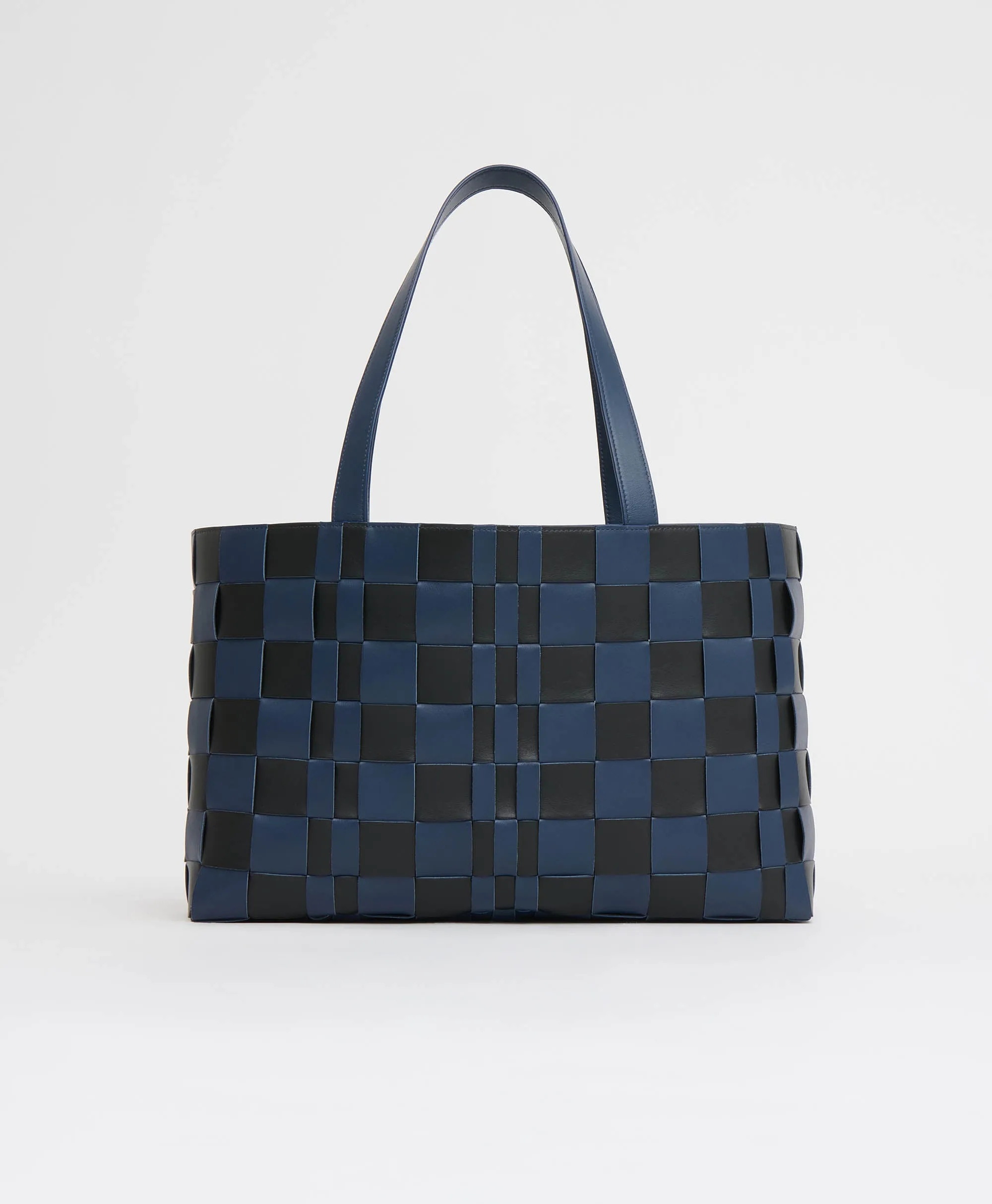 Upcycled Woven Leather Tote - Blue/Black sold by Mansur Gavriel