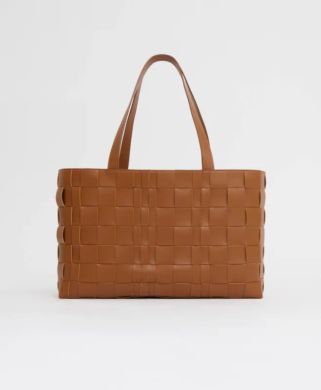 Upcycled Woven Leather Tote - Camel sold by Mansur Gavriel