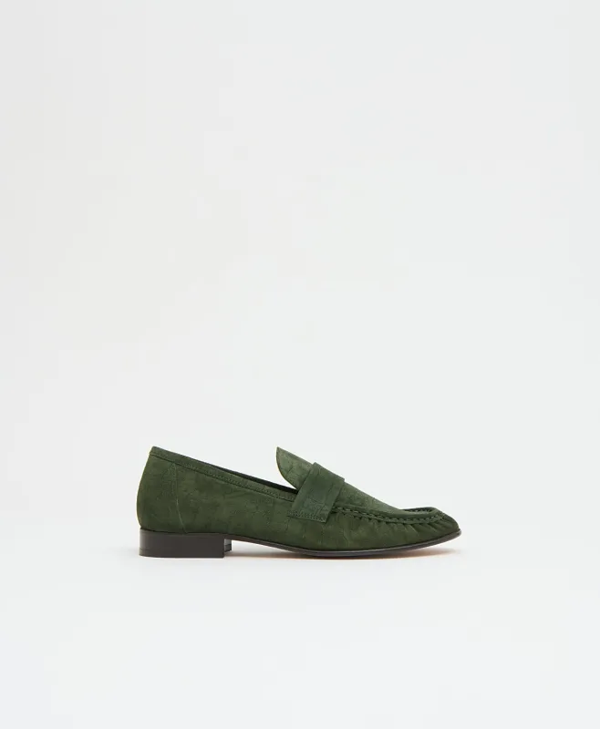 Ruched Loafer - Moss Croc Suede made by Mansur Gavriel