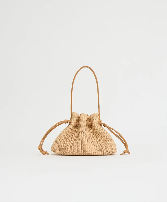 Drawstring Pouchette - Natural Raffia/Budino Suede made by Mansur Gavriel