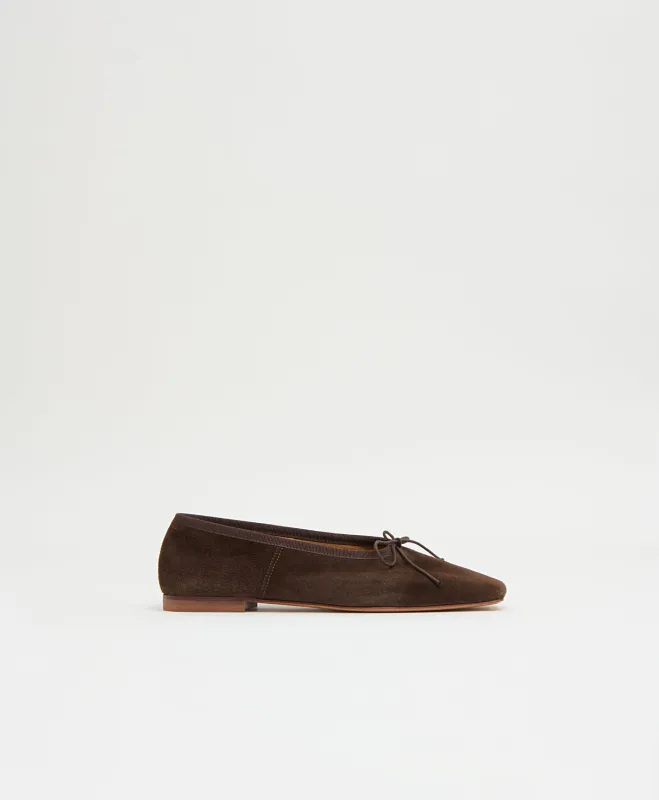 Square Toe Ballerina - Espresso Suede made by Mansur Gavriel