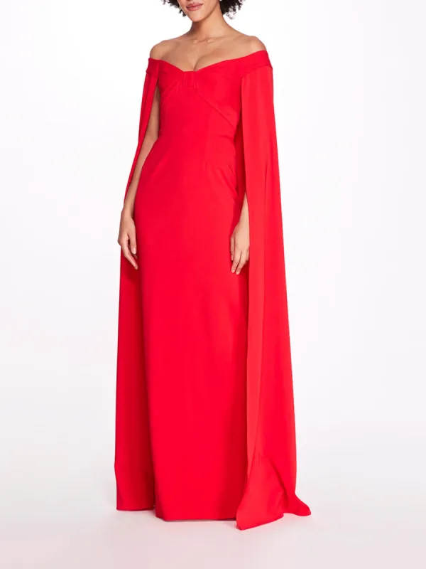 Off Shoulder Caped Column Gown sold by Marchesa