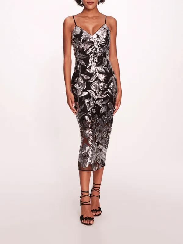 Botanical Sequin Midi Dress sold by Marchesa