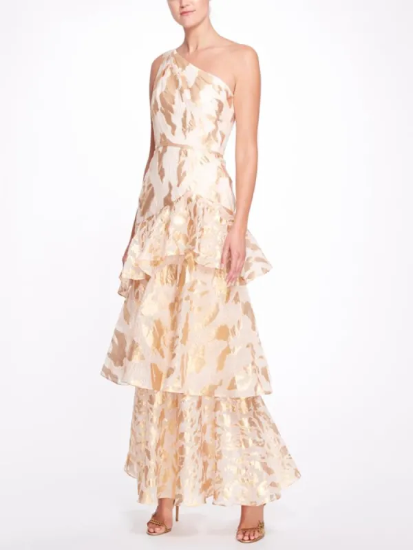One Shoulder Asymmetrical Tiered Gown sold by Marchesa