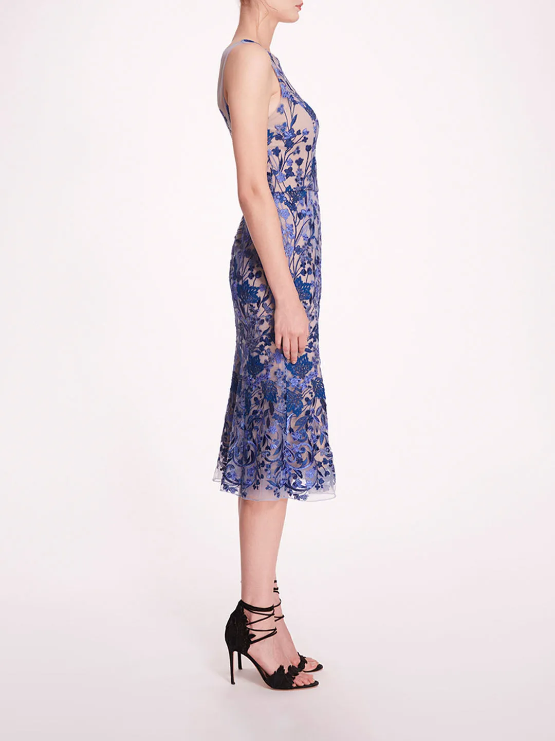 Embroidered Tulle Midi Dress sold by Marchesa product image thumbnail 3