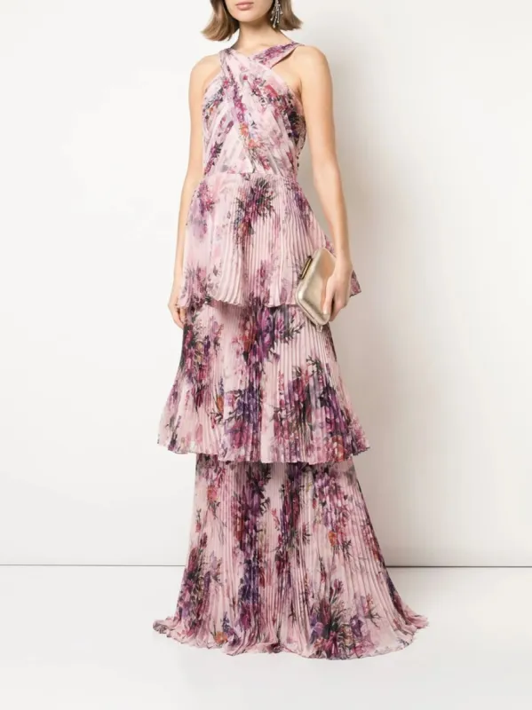 Pleated Chiffon Tiered Halter Gown sold by Marchesa