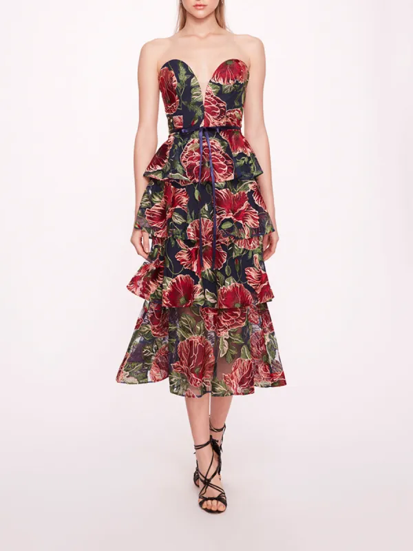 Embroidered Plunging Midi Dress sold by Marchesa