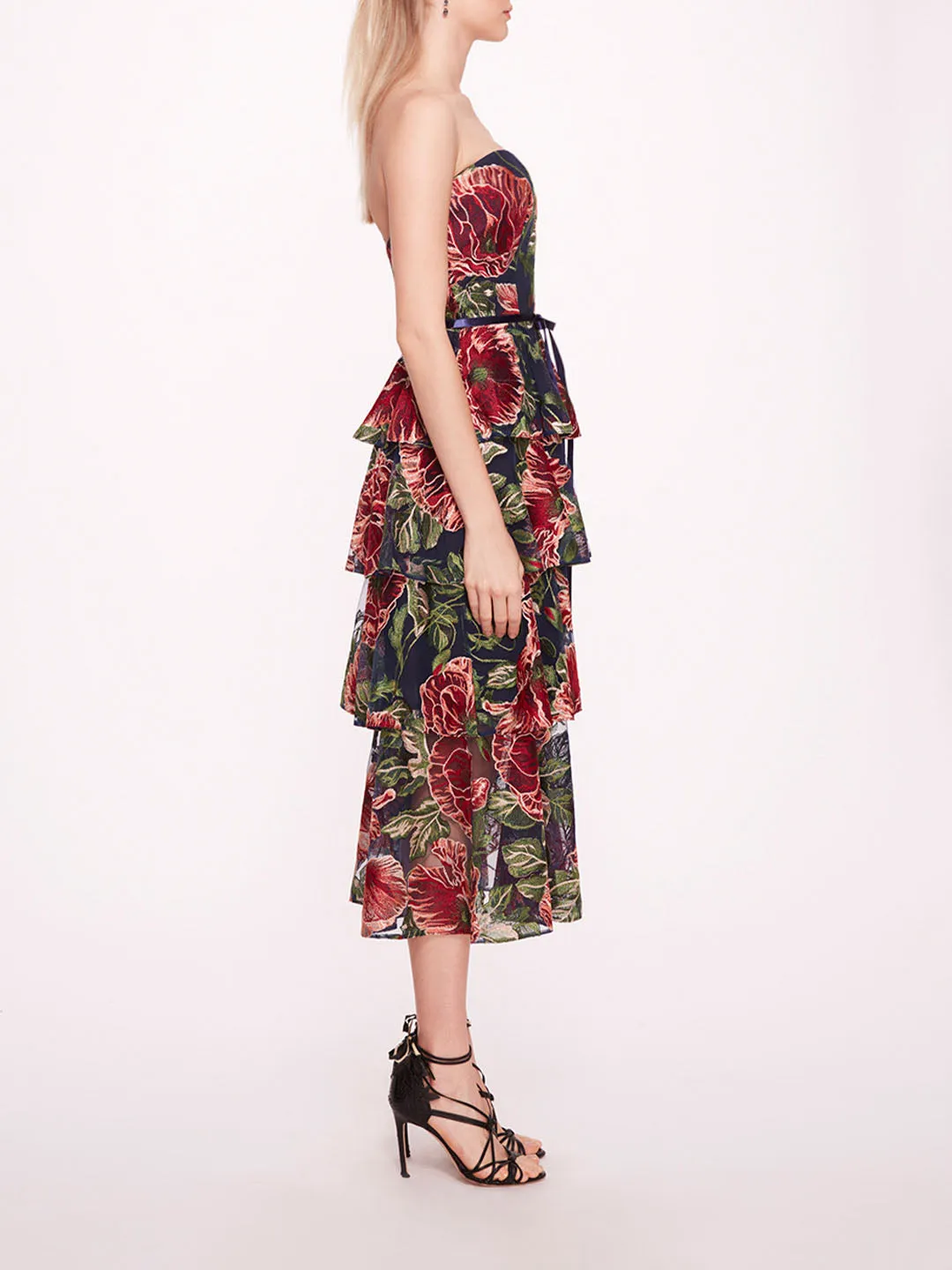 Embroidered Plunging Midi Dress sold by Marchesa product image thumbnail 3