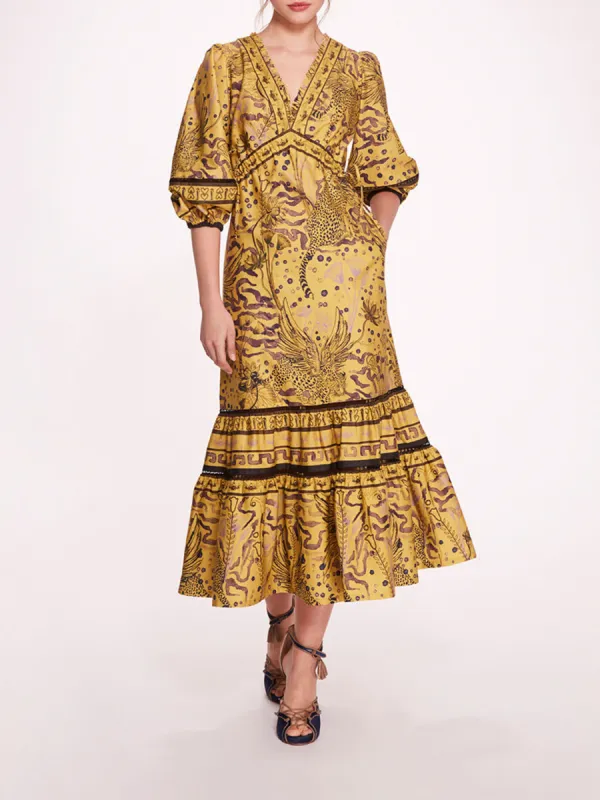 Flying Cheetah Tiered Midi Dress sold by Marchesa