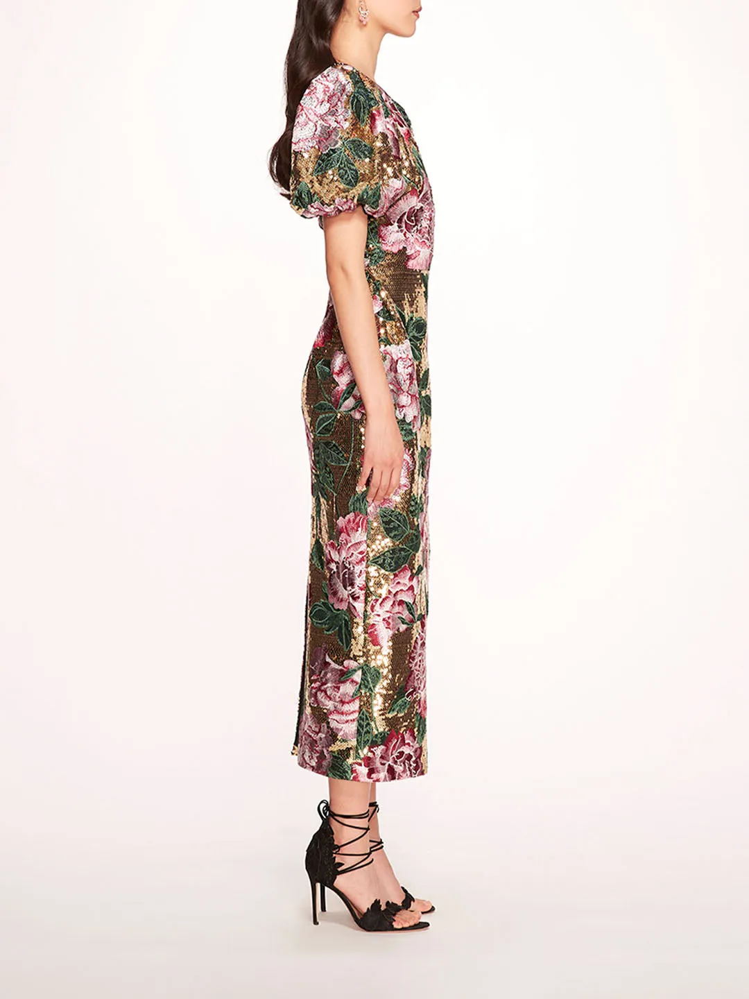 Bubble Sleeve Sequin Midi Dress sold by Marchesa product image thumbnail 3