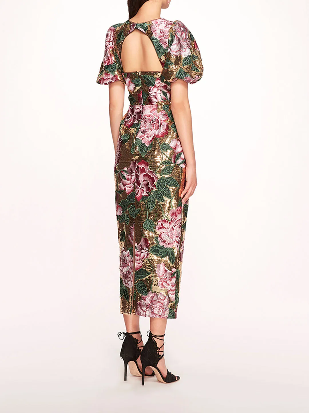 Bubble Sleeve Sequin Midi Dress sold by Marchesa product image thumbnail 2