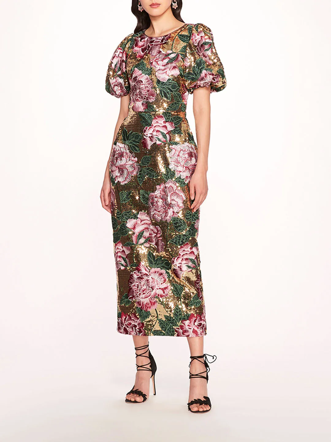 Bubble Sleeve Sequin Midi Dress sold by Marchesa