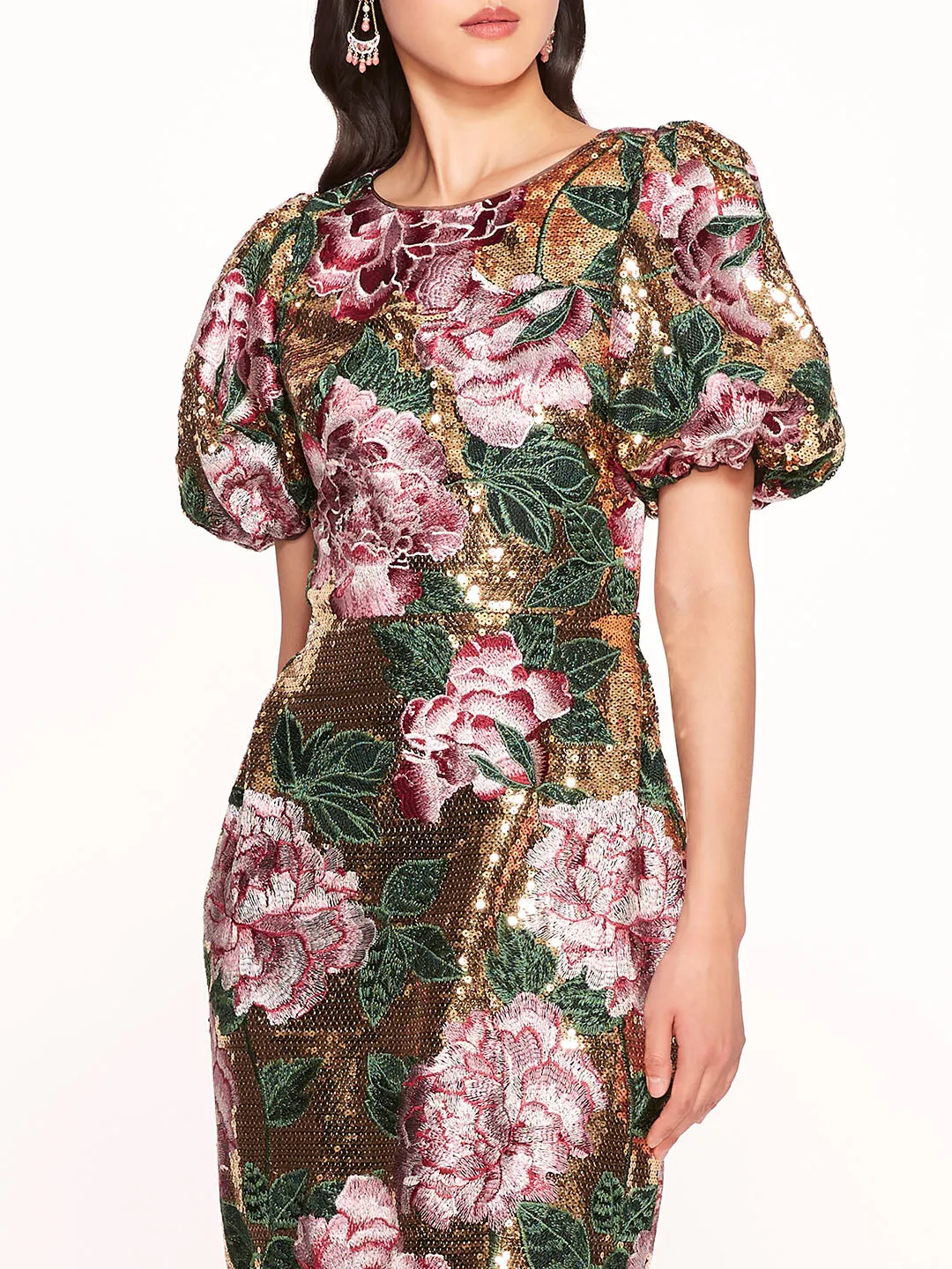 Bubble Sleeve Sequin Midi Dress sold by Marchesa product image thumbnail 4