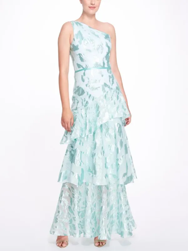 One Shoulder Asymmetrical Tiered Gown sold by Marchesa