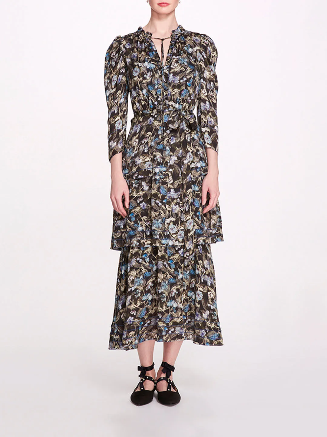 Juniper 3-Tier Embroidered Maxi Dress sold by Marchesa