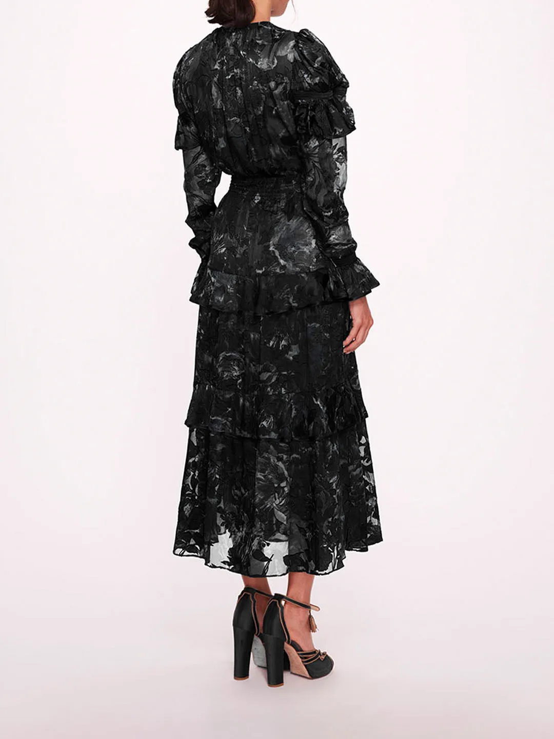 Diantha Dress Ruffle Burnout Satin Midi Dress sold by Marchesa product image thumbnail 2
