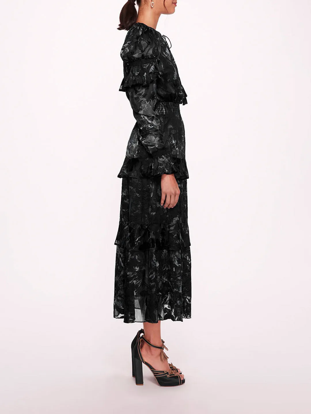 Diantha Dress Ruffle Burnout Satin Midi Dress sold by Marchesa product image thumbnail 3