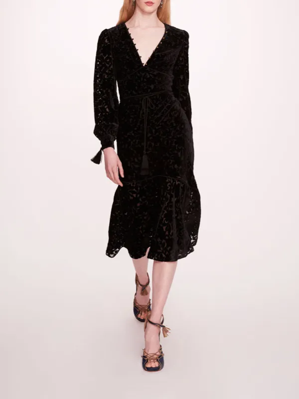 Velvet Burnout Midi Dress sold by Marchesa