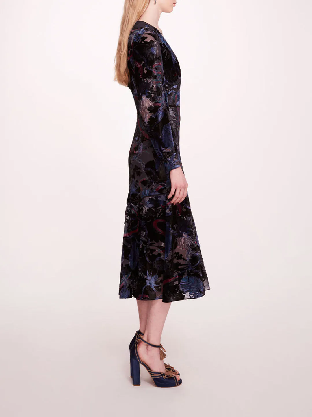 Velvet Burnout Floral Midi Dress sold by Marchesa product image thumbnail 3