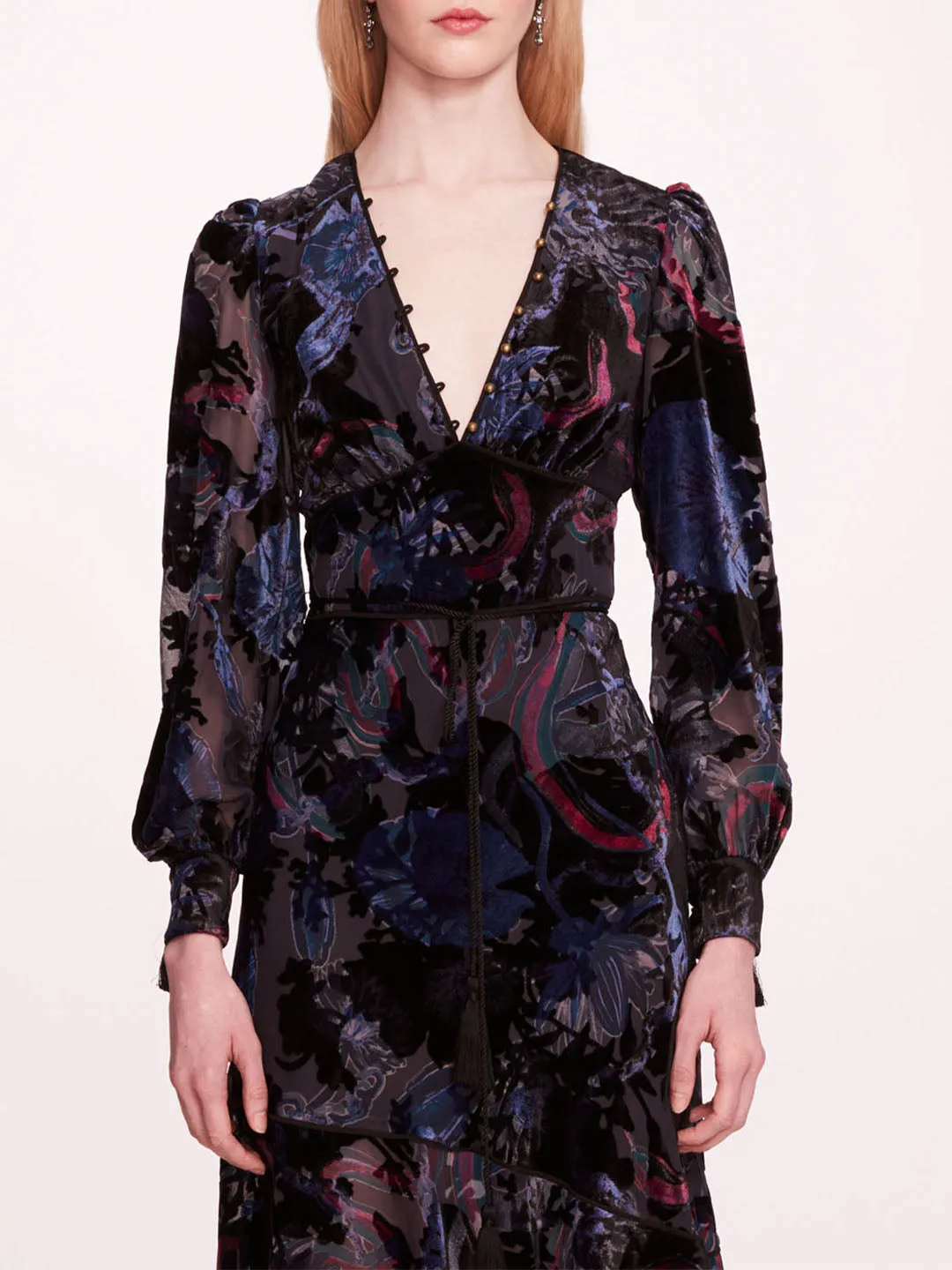 Velvet Burnout Floral Midi Dress sold by Marchesa product image thumbnail 4