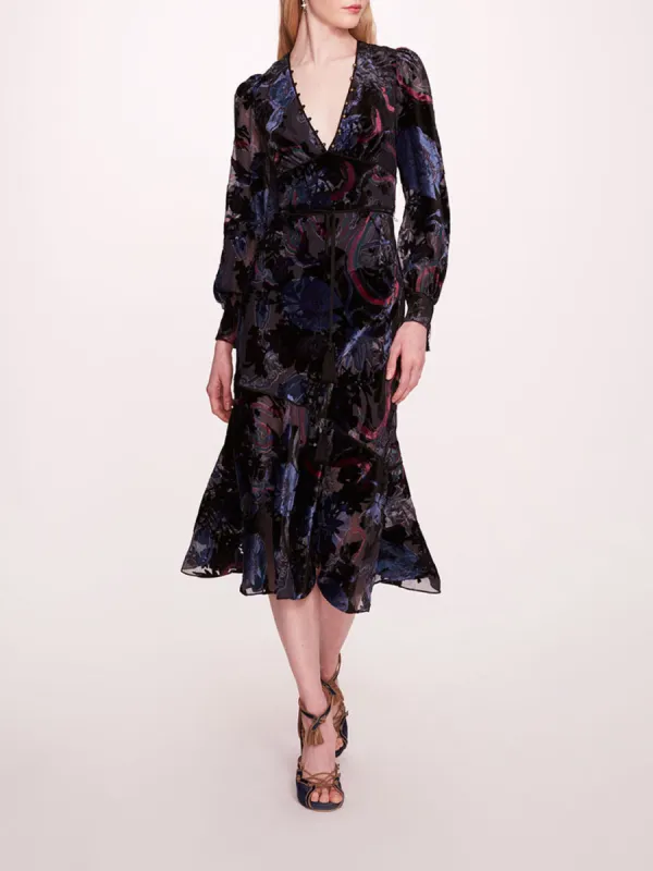 Velvet Burnout Midi Dress sold by Marchesa