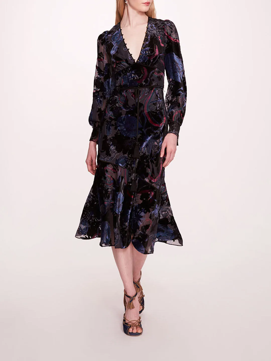 Velvet Burnout Floral Midi Dress sold by Marchesa