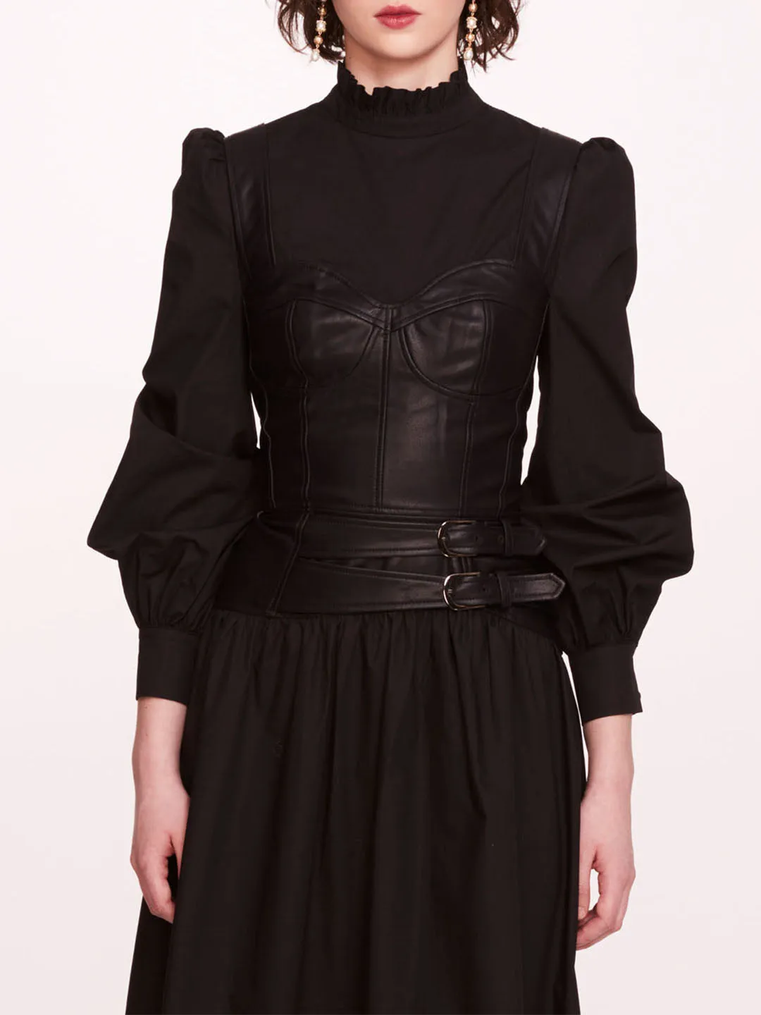 Faux Leather Poplin Corset Midi Dress sold by Marchesa product image thumbnail 4