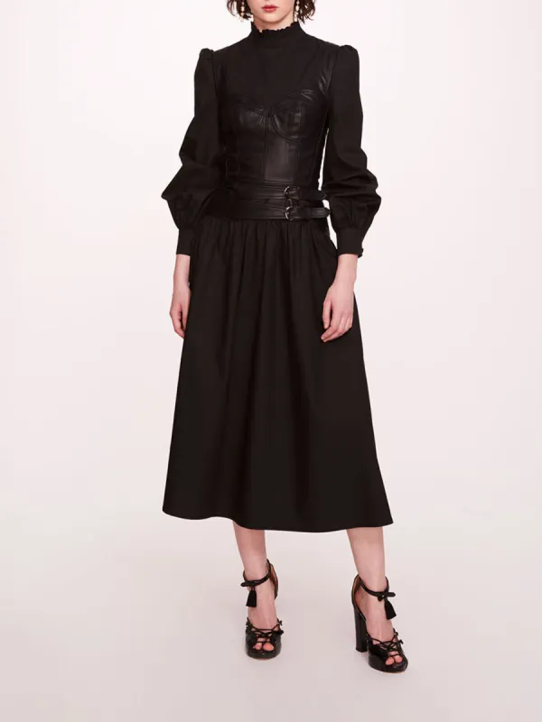 Faux Leather Poplin Corset Midi Dress sold by Marchesa