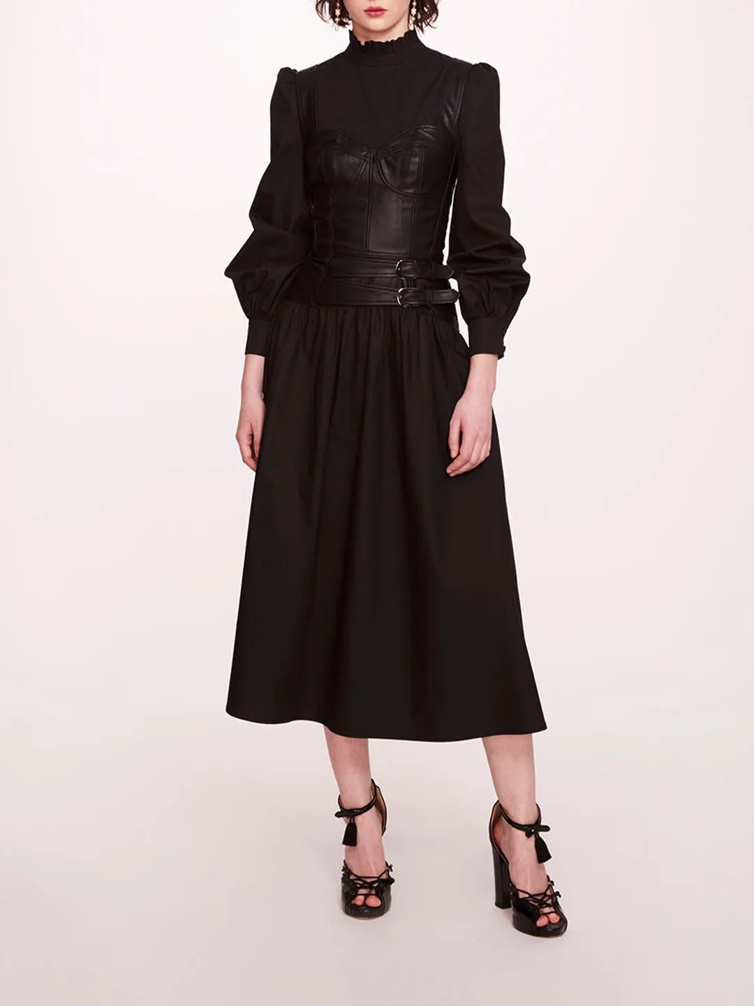 Faux Leather Poplin Corset Midi Dress sold by Marchesa