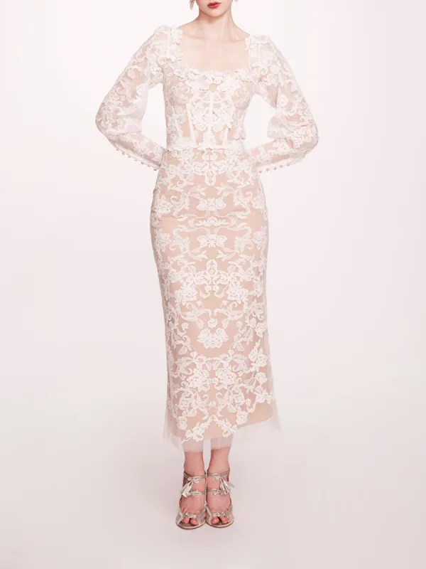 Long Sleeve Corded Midi Dress sold by Marchesa