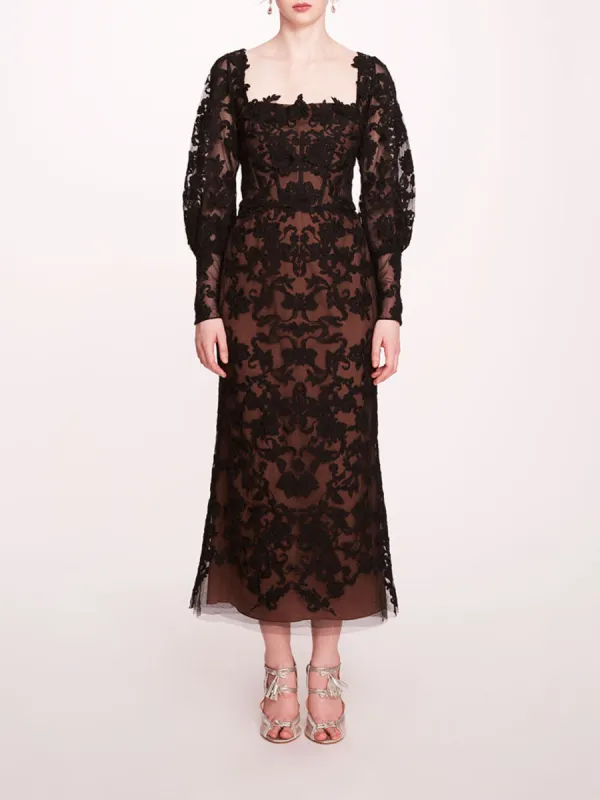 Long Sleeve Corded Midi Dress sold by Marchesa