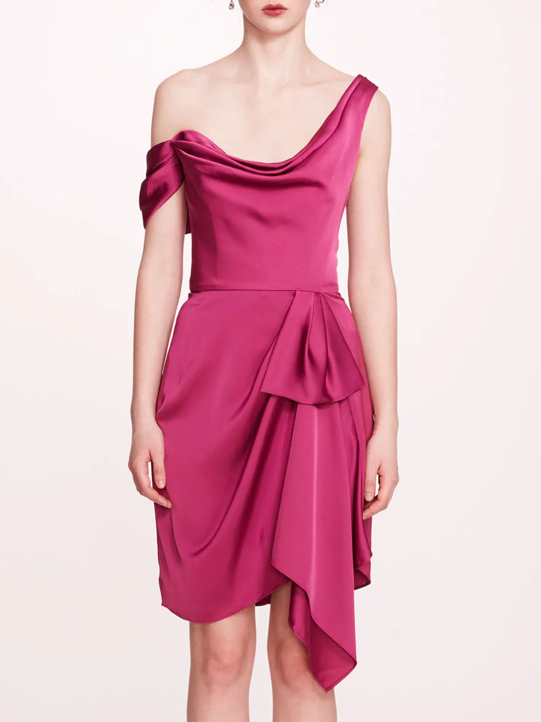 Asymmetrical Satin Mini Dress sold by Marchesa product image thumbnail 4