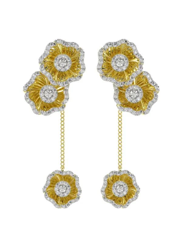 Halo Flower Yellow Gold Drop Earrings sold by Marchesa