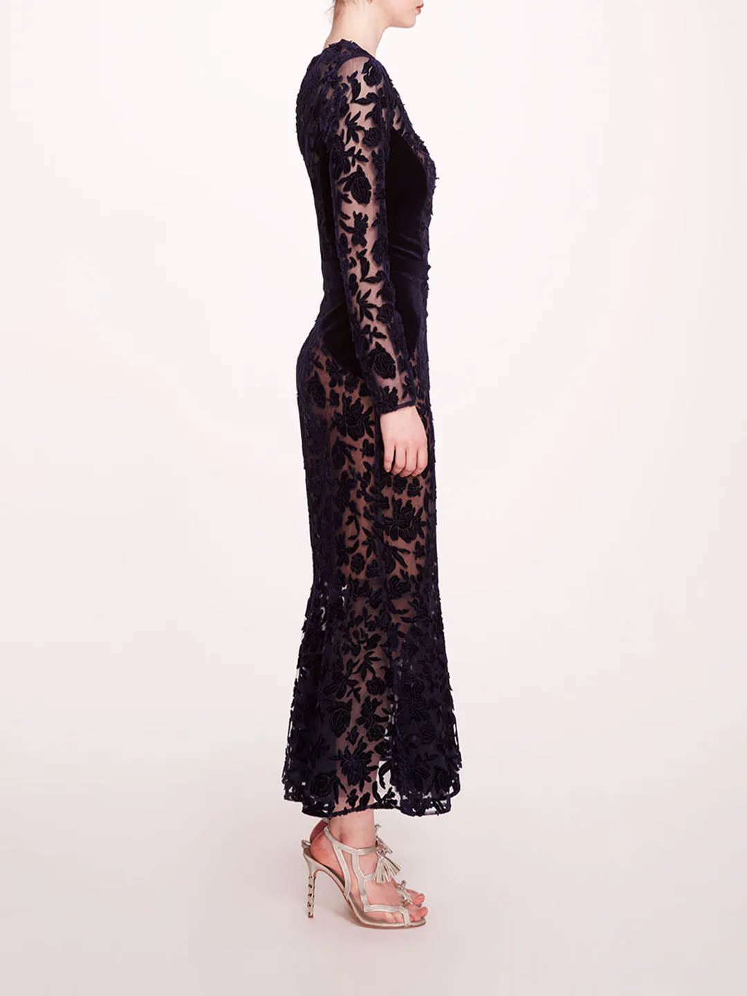 Long Sleeve Velvet Midi Dress sold by Marchesa product image thumbnail 3