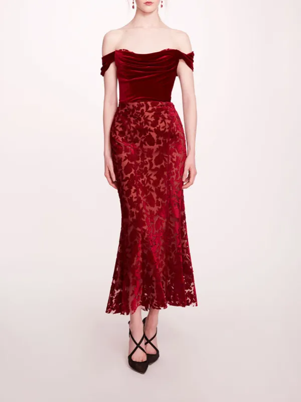 Velvet Cutwork Midi Dress sold by Marchesa