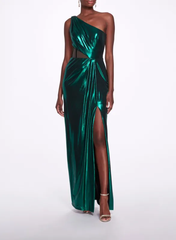 Side Cut-Out Foiled Gown sold by Marchesa