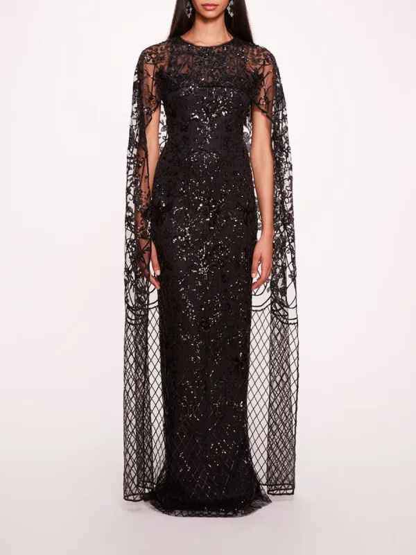 Sequin Lattice Cape Gown made by Marchesa