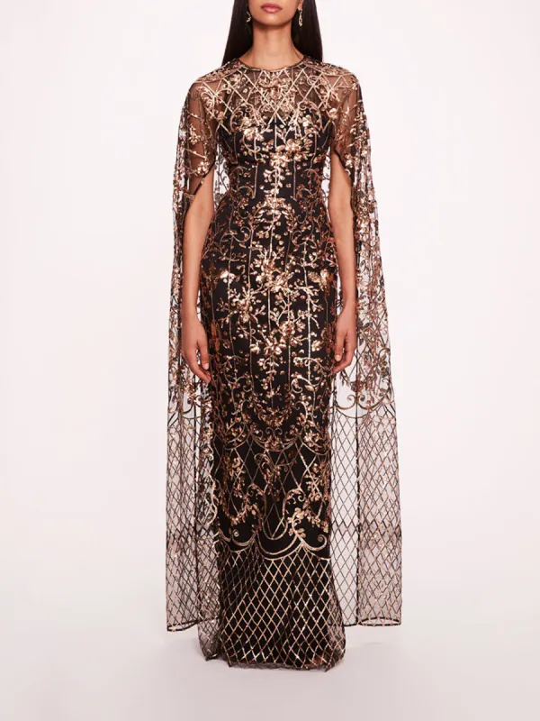 Sequin Lattice Cape Gown sold by Marchesa