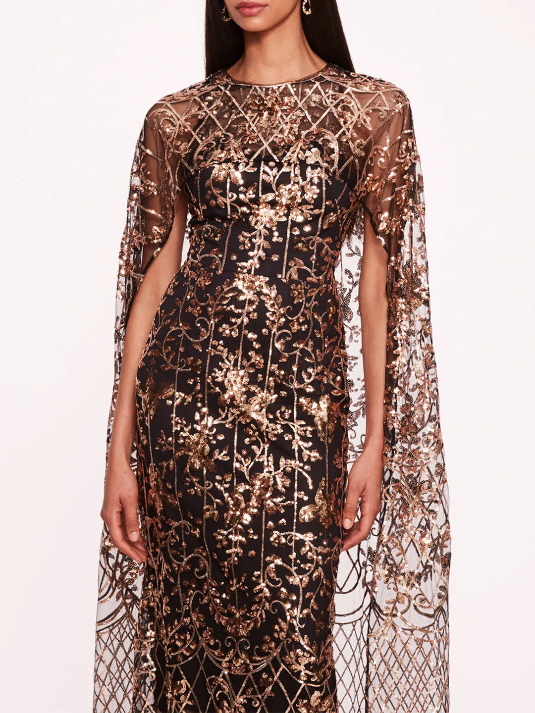 Sequin Lattice Cape Gown sold by Marchesa product image thumbnail 4